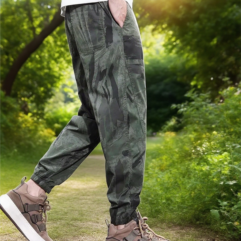 남자 아이스 캐주얼 팬츠 고퀄리티 카모 스판 카고 팬츠 와이드 조거 남 여름 얇은 트레이닝 바지