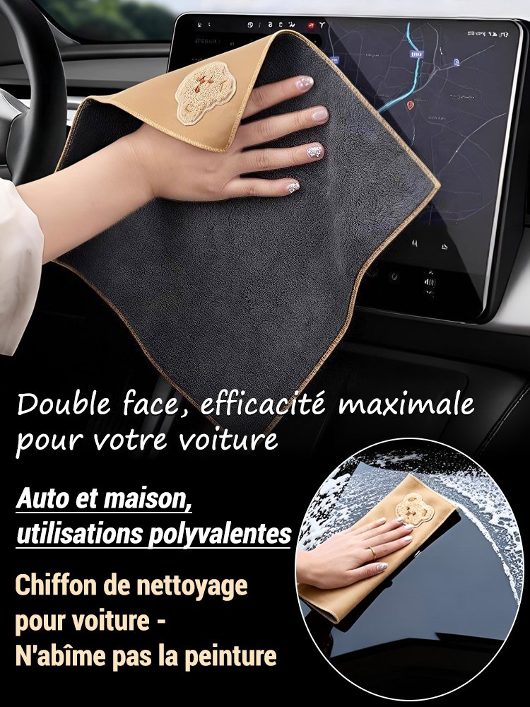 Chiffon en daim double face avec broderie d'ours sans filigrane ni perte de poils.