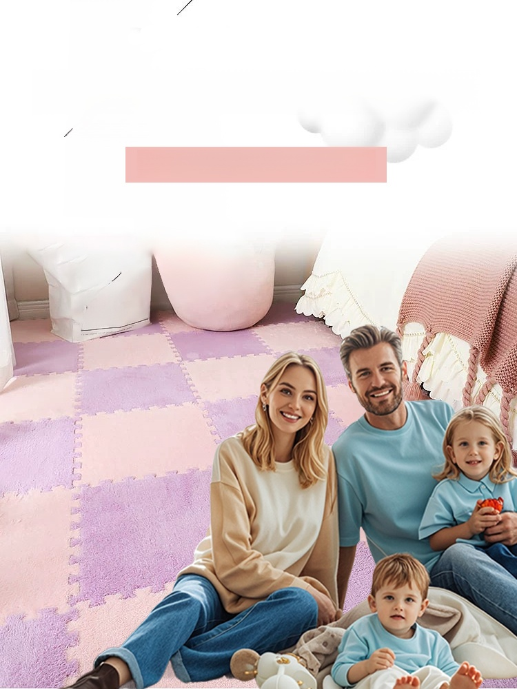 Langlebig und rutschfest: Bequemer und warmer Plüsch-Teppich mit Patchwork-Design.