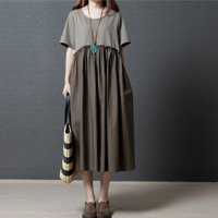 【リネン半袖ワンピース】シンプル　清涼感　オーガニックリネン