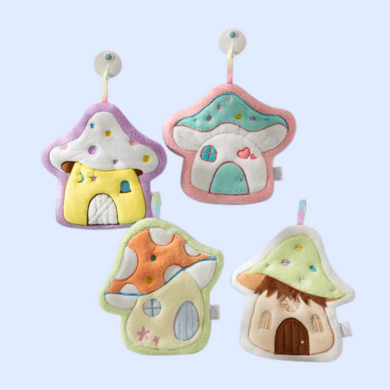 Cartoon mushroom house hand towel hanging thick coral fleece embroidered towel absorbent cute handke