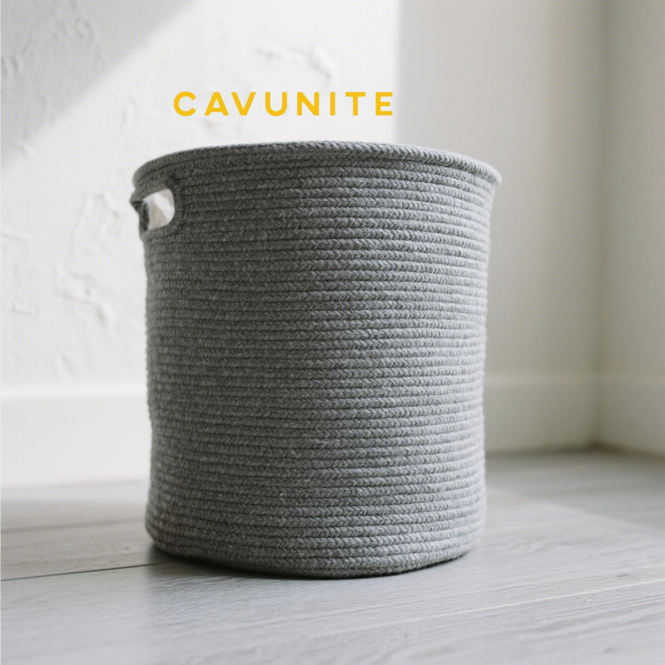 グレーブルーの綿編みランドリーバスケット