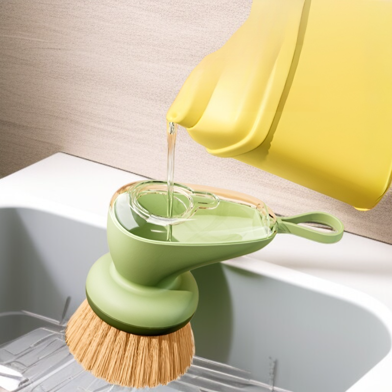 가정용 손상없는 냄비 청소 냄비 브러쉬 자동 수액 압출 수액 세척 냄비 브러쉬 게으름뱅이 주방 필수 자동 수액 브러쉬