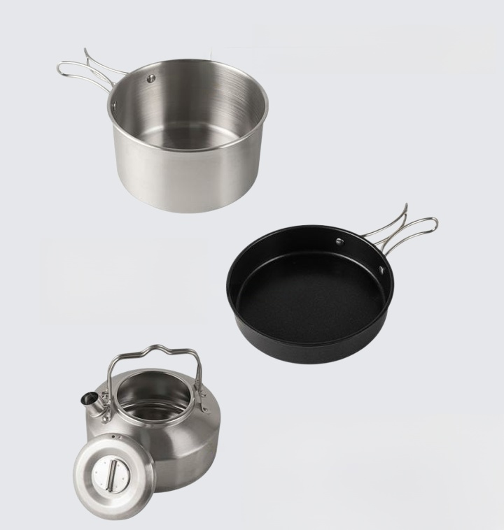 CLS アウトドア ステンレス 調理器具 セット キャンプ ポータブル 自動運転 ケトル スープポット ノンスティックフライパン キャンプ用鍋