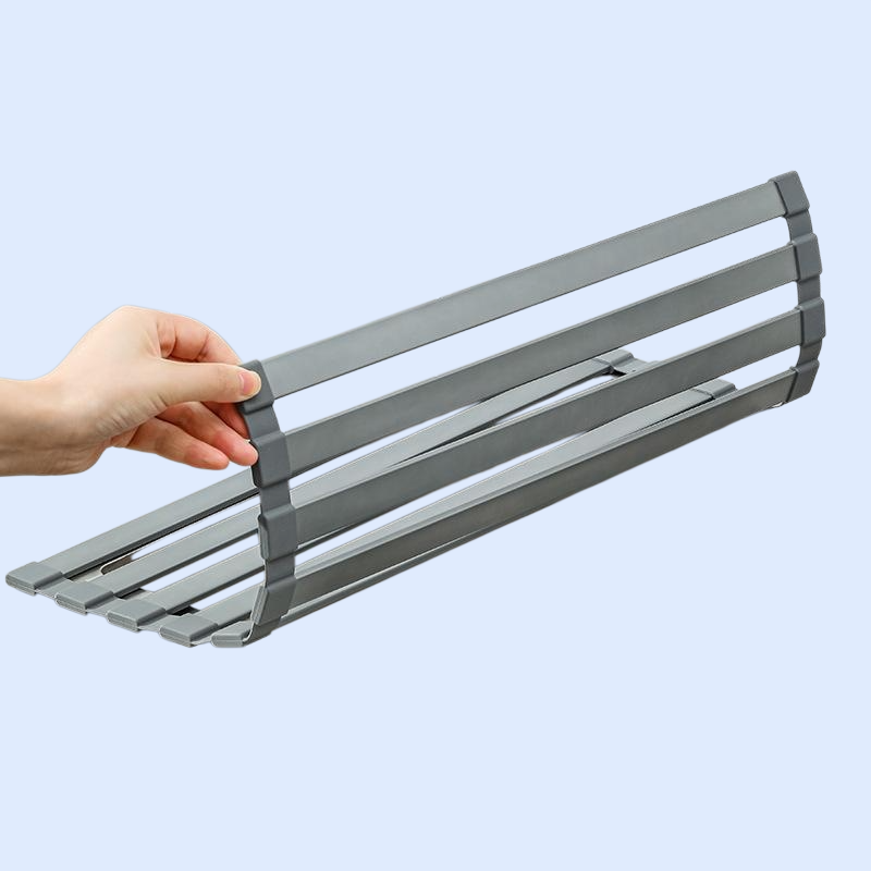 ราวตากจานซิลิโคนสำหรับซิงค์น้ำ แบบพับได้ โครงอะลูมิเนียมอัลลอยด์