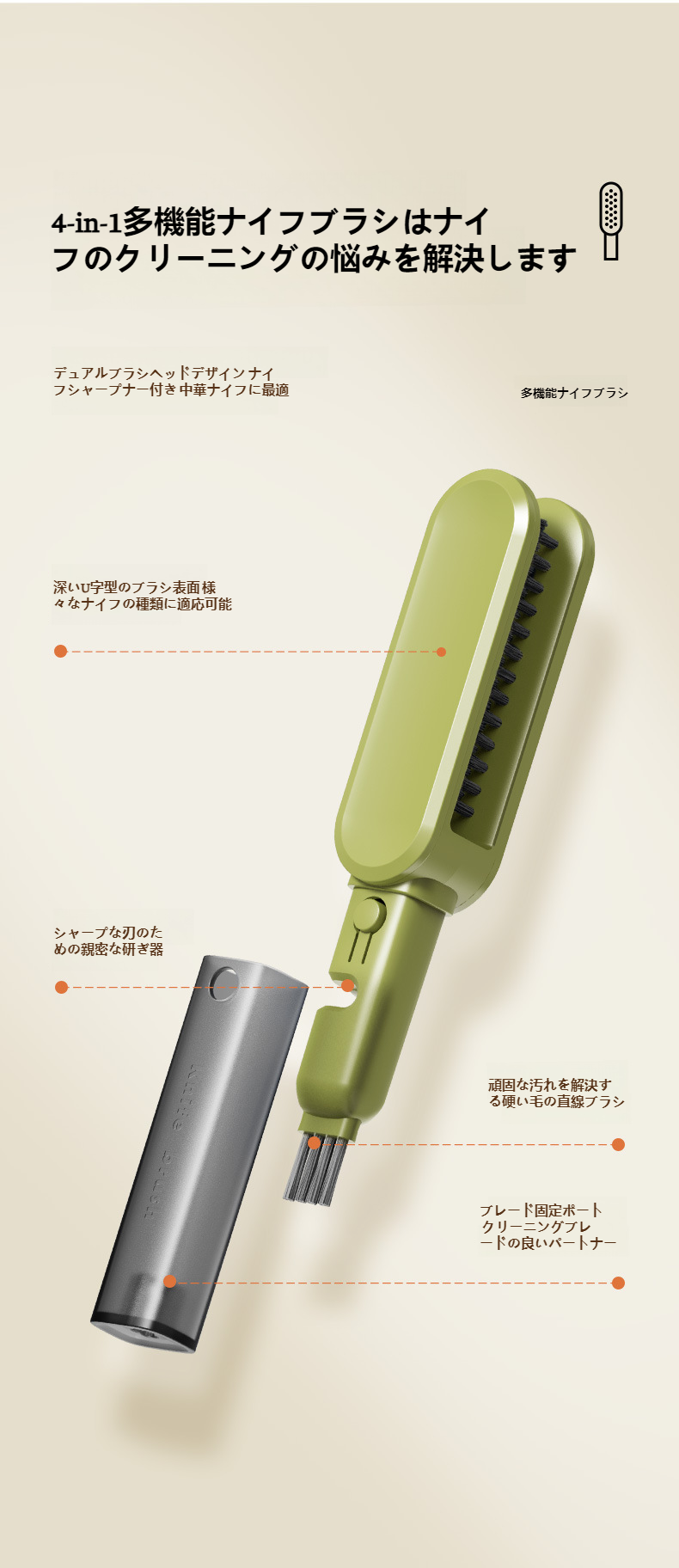 ナイフ研ぎ器機能付きブラシの詳細