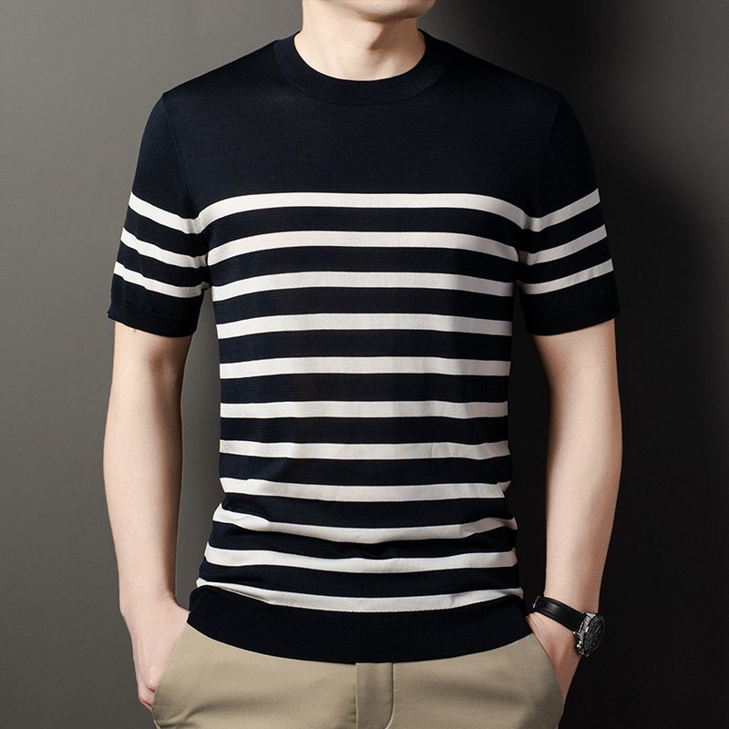 스트라이프 반소매 니트 남성용