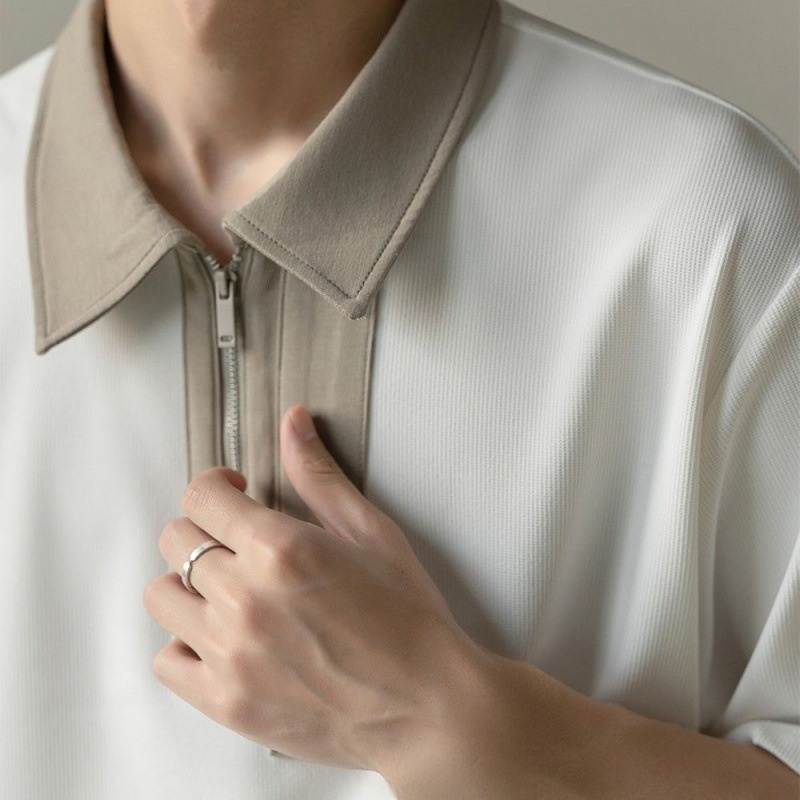 남자 여름 루즈핏 반팔 지퍼 칼라 캐주얼 반팔 여름 루즈핏 반팔 블라우스