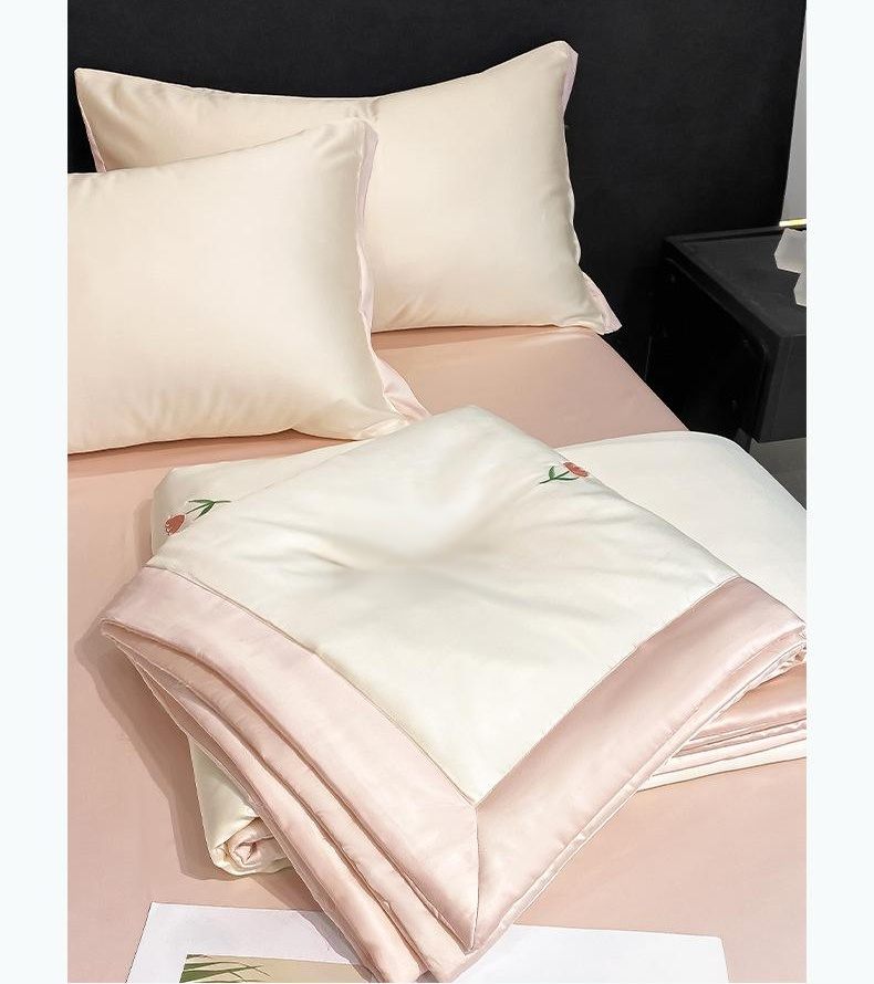 Embroidered washed ice silk summer quilt four-piece set