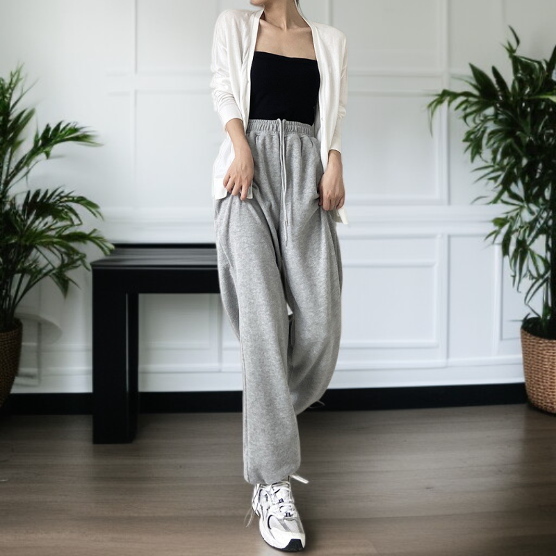 ルーズフィット・スウェットパンツ スポーツパンツ 眠る 惜しげもなく ツイード プラス