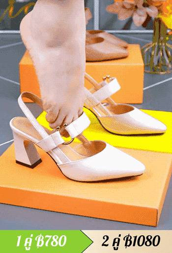 รองเท้าแตะรัดส้นส้นสูงหนังแท้สง่างาม