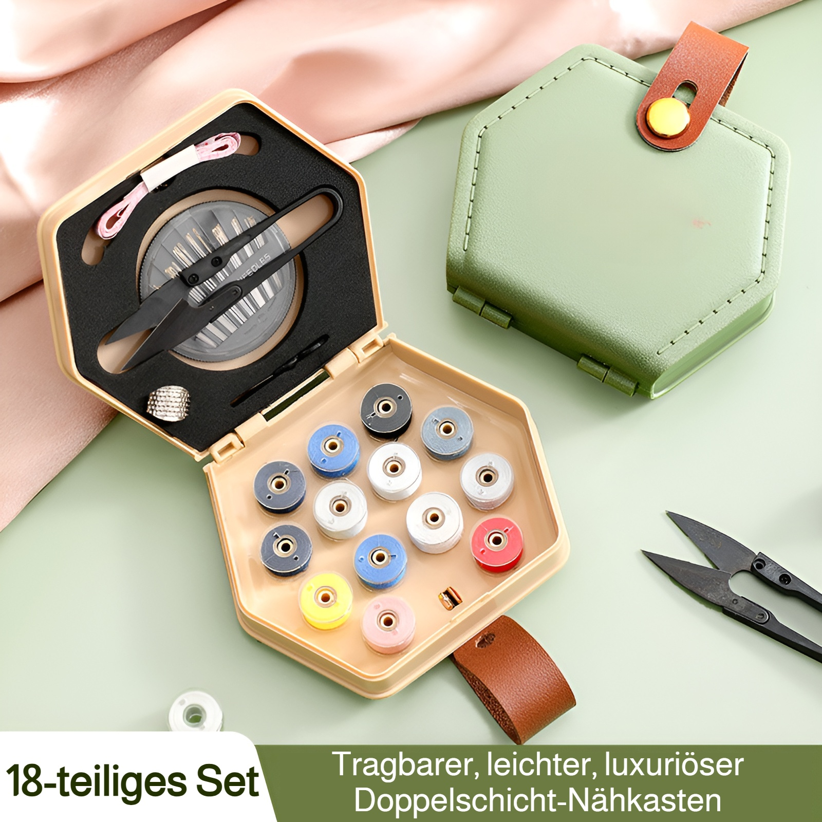 Nähset Haushaltsnähkasten Nähgarn Handnähen kleine Rolle Handnähgarn 18-teiliges Set Nähtasche prakt