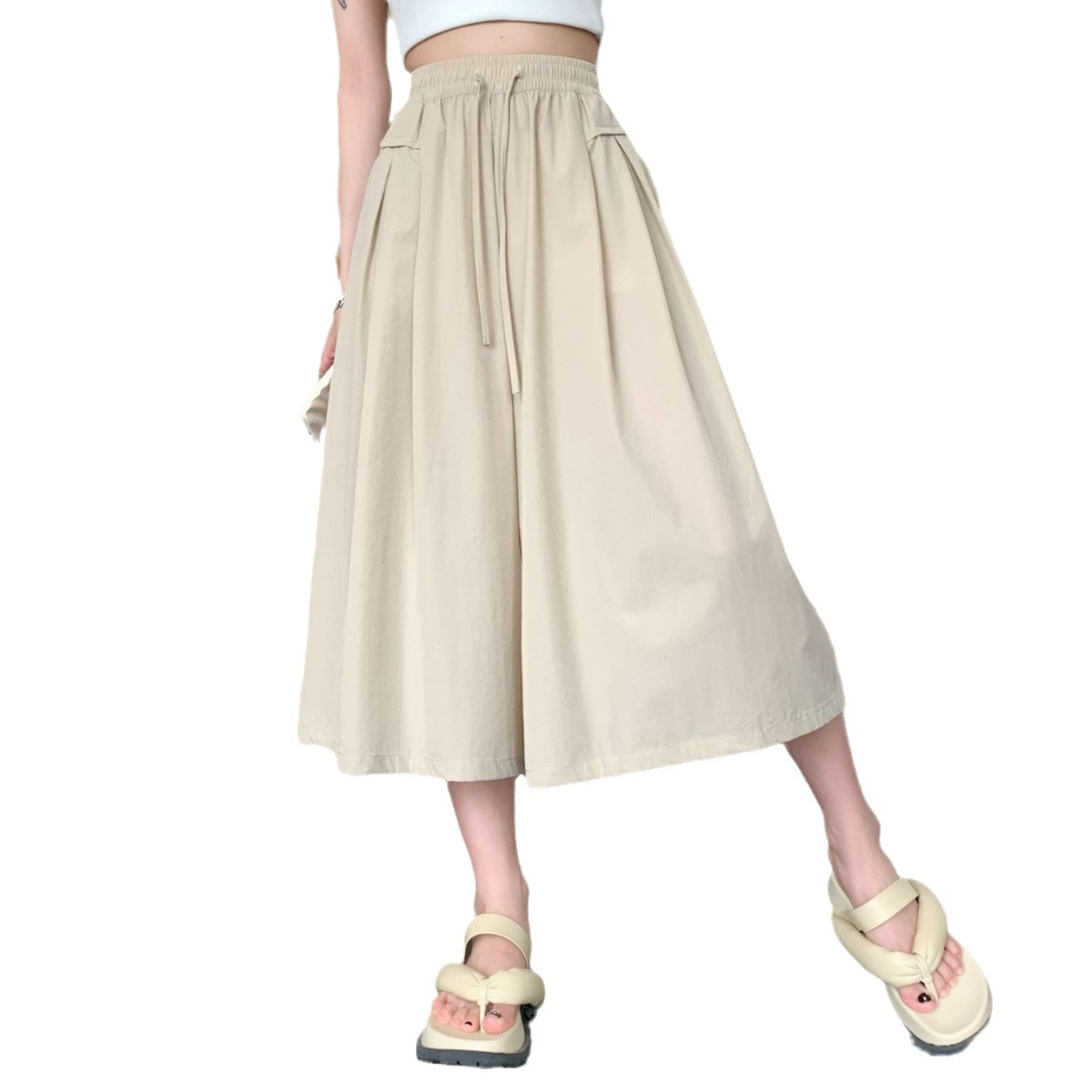 レディースゆったりパンツハイウエストアイスシルクワイドパンツゆったりスリムワイドパンツ