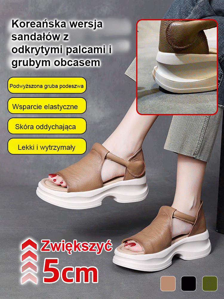 Modne sandały na koturnie z otwartymi palcami w stylu koreańskim