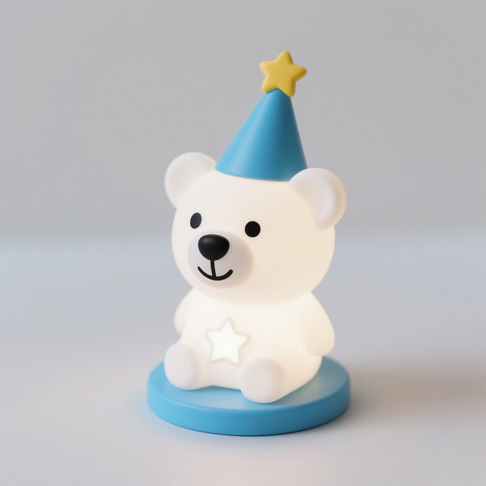 Nachttischlampe mit Bärenmotiv in Weiß