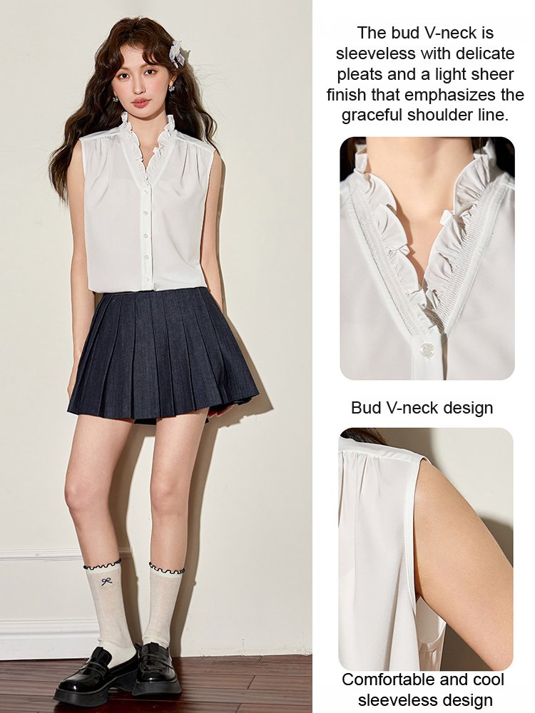 Slim-fit versatile floral V-neck satin sleeveless blouse