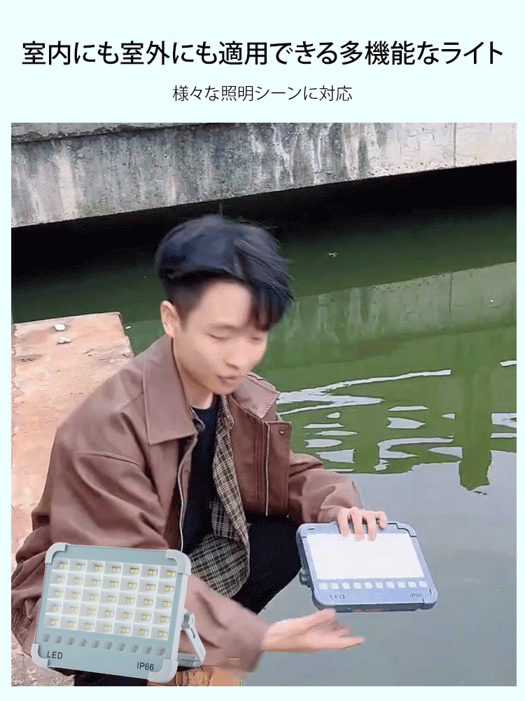 アウトドア防水ソーラー充電LED投光器