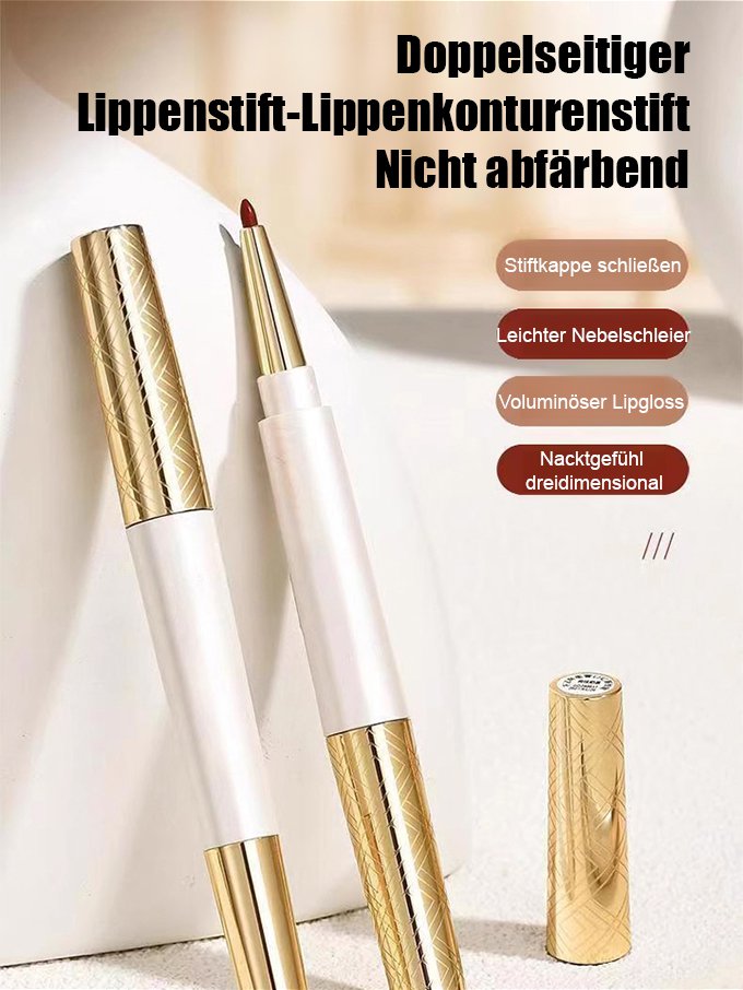 Doppelkopf-Lippenstift und Lippenkonturenstift, der nicht an Tassen haftet.