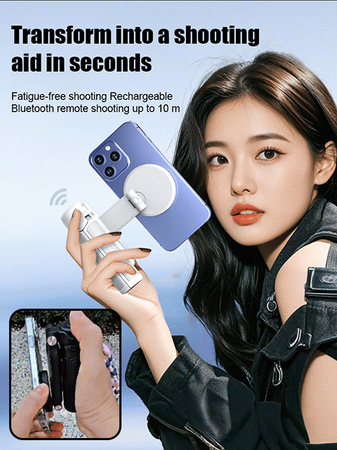 【3-in-1 Magnetic Palm Stick】Portable Magnetic Bluetooth Selfie Stick