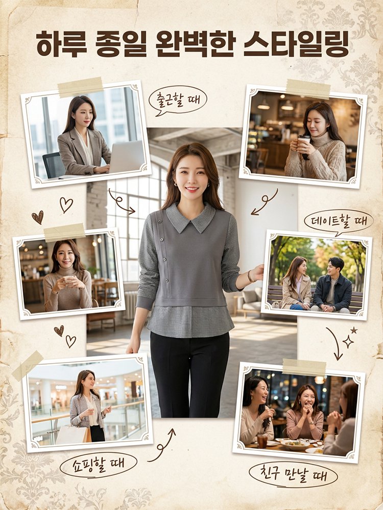 슬림핏 세련 페이크 레이어드 상의