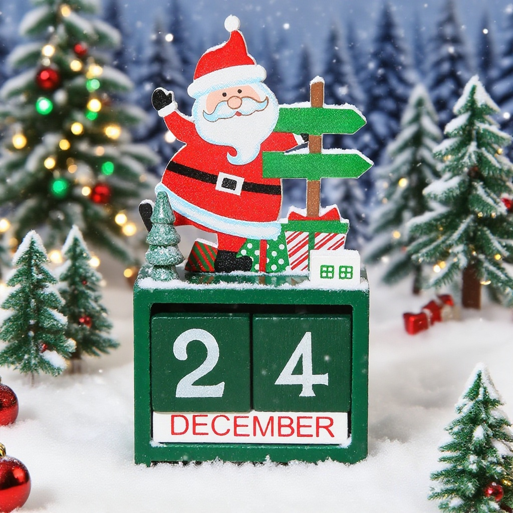 クリスマス卓上木製カレンダー 飾り付きデスクオーナメント