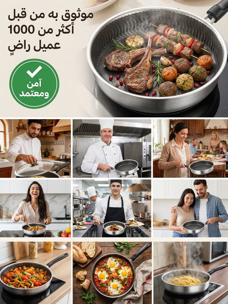 مقلاة من الفولاذ المقاوم للصدأ（قلي البيض / قلي شرائح اللحم）