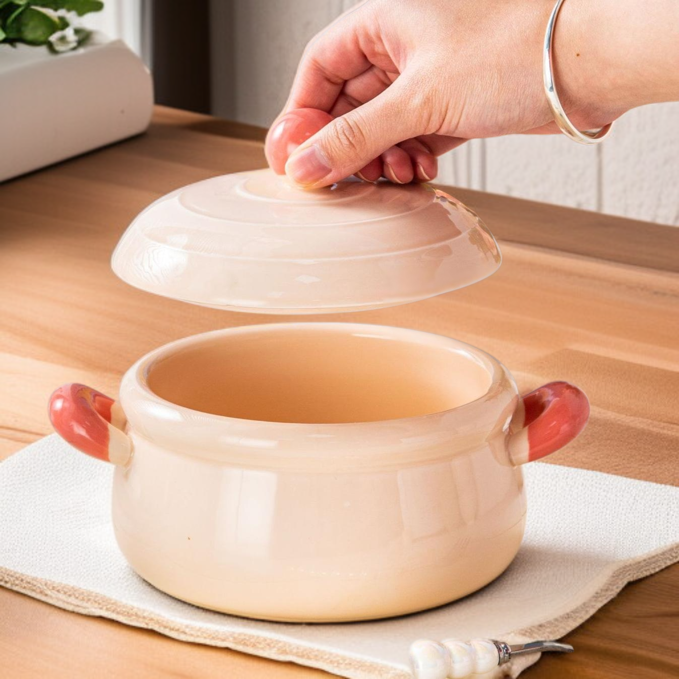 Wysokiej jakości miska ceramiczna z pokrywką do zupek błyskawicznych, styl niszowy