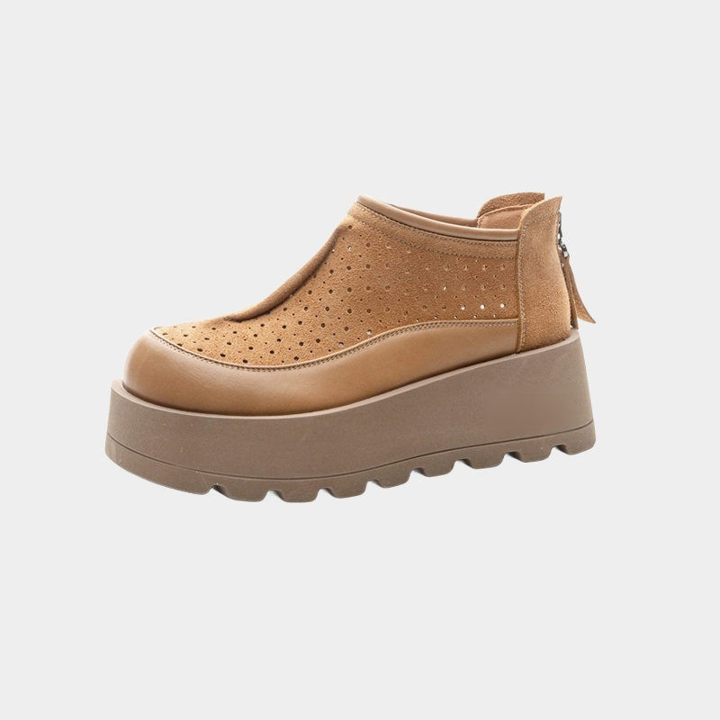 透かし彫りラウンドトゥ厚底スリッポン