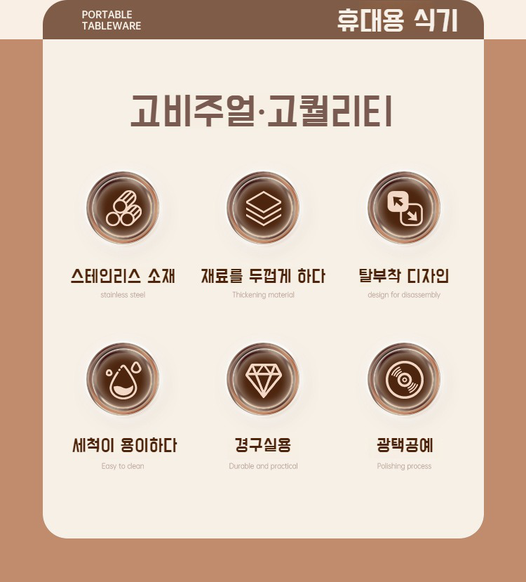 스테인리스 재질의 견고한 수저와 포크