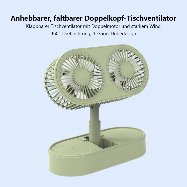 Anhebbarer, faltbarer Doppelkopf-Tischventilator
