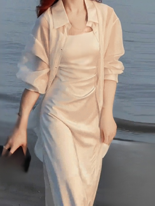 고급감 라이트 럭셔리 자외선 차단 셔츠 + 원피스 투피스 세트