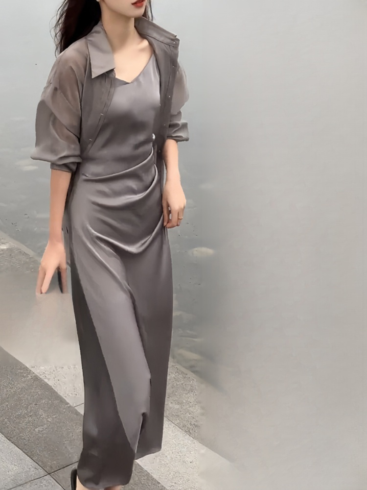 고급감 라이트 럭셔리 자외선 차단 셔츠 + 원피스 투피스 세트