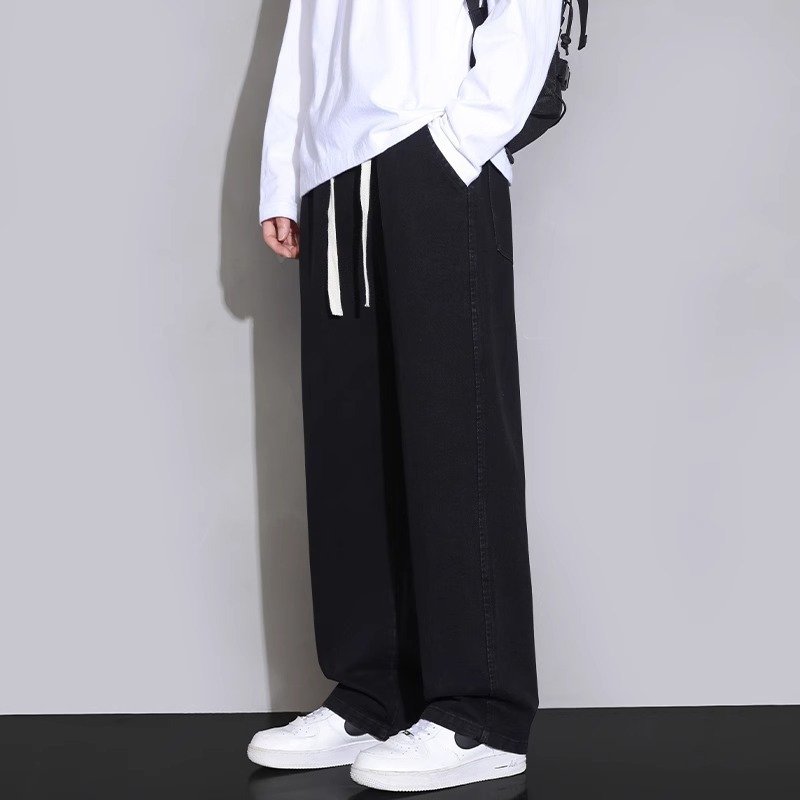 ライトブルージーンズ メンズ 夏 細身 ゆったり ストレート ワイドレッグ カジュアル パンツ