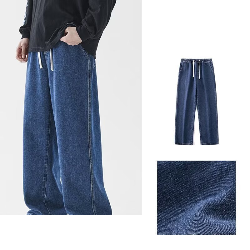 レトロジーンズメンズストレートルーズパンツ大きいサイズカジュアルパンツトレンディワイドレッグパンツ