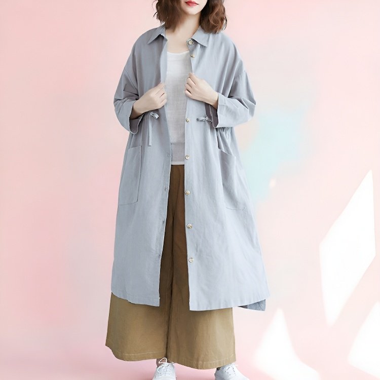 秋の新作 綿麻シャツワンピース