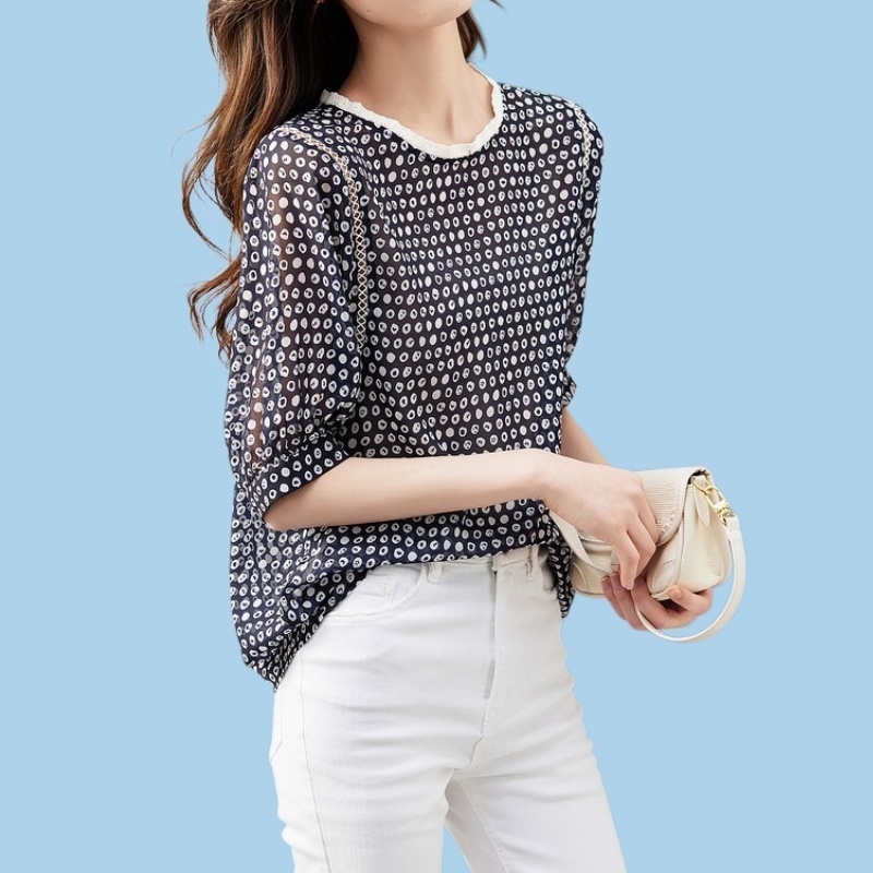 レディースドットプリント半袖シャツ