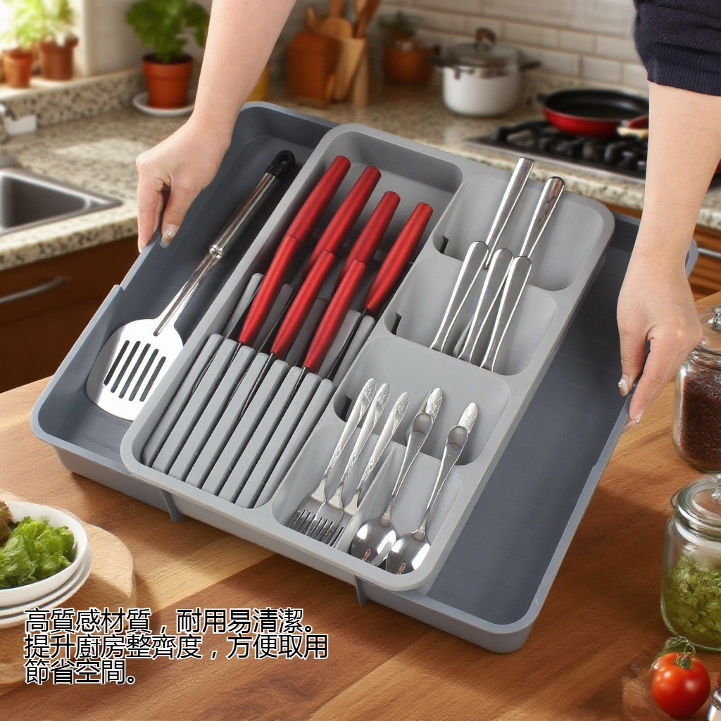 可伸縮廚房刀叉分隔收納盤