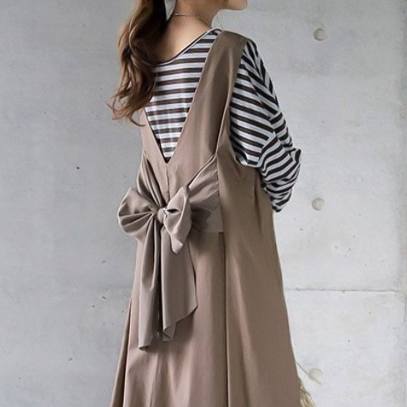 新しいレトロ V ネック ストラップ ドレス夏ルーズ ボウ ストラップ スタイル