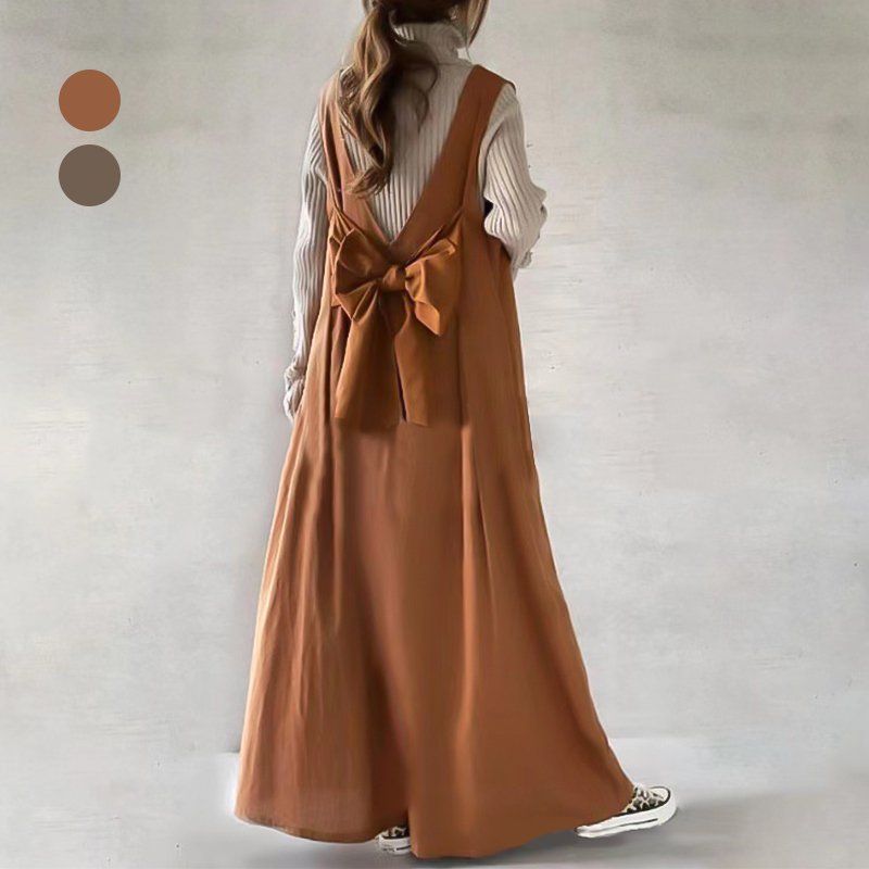 新しいレトロ V ネック ストラップ ドレス夏ルーズ ボウ ストラップ スタイル