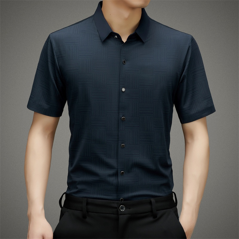 남성 중청년 헴 고탄력 아이스 비즈니스 캐주얼 반팔 셔츠