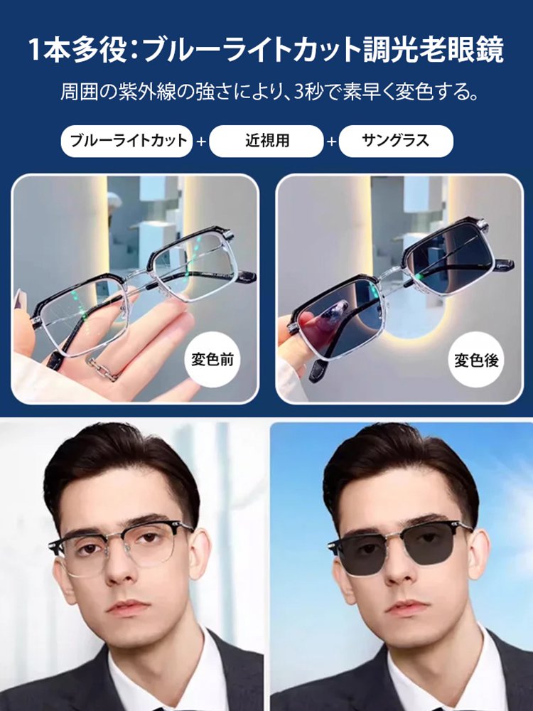 ブルーライトカット調光老眼鏡