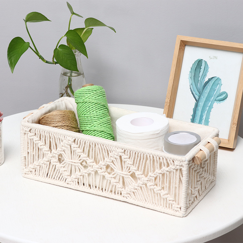 Hand-woven square cosmetics storage basket desktop snack storage box