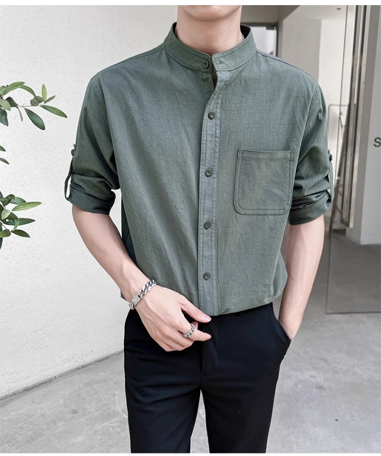 シンプルでおしゃれな夏用スタンドカラーシャツ