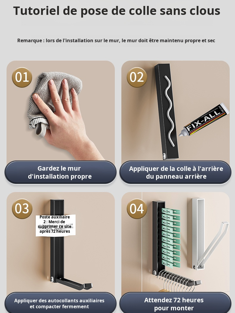 Cintre pliable sans trous, support de rangement, organisateur mural de maison, artefact de balcon, c