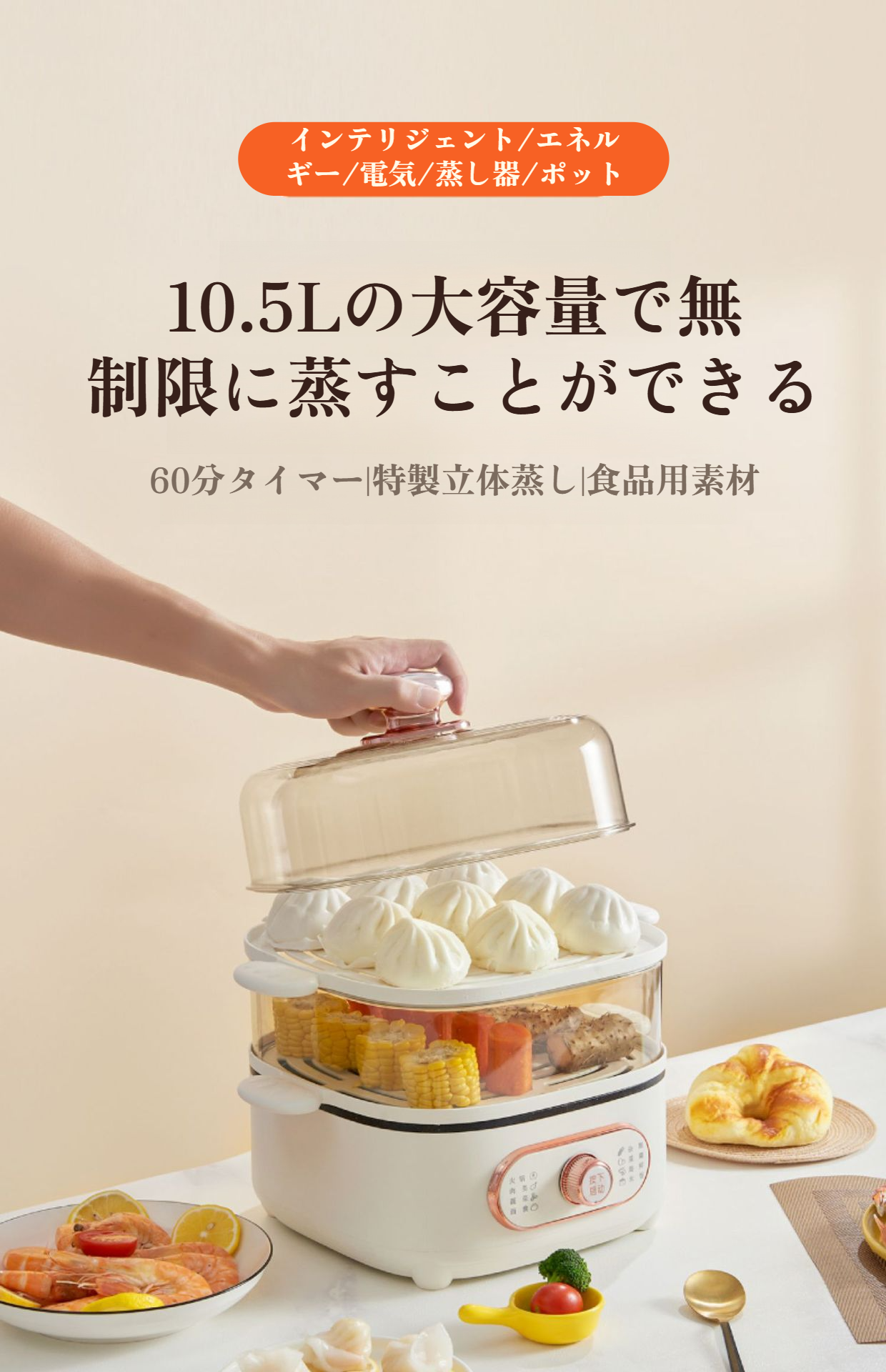 電気蒸し器家庭用の全体外観