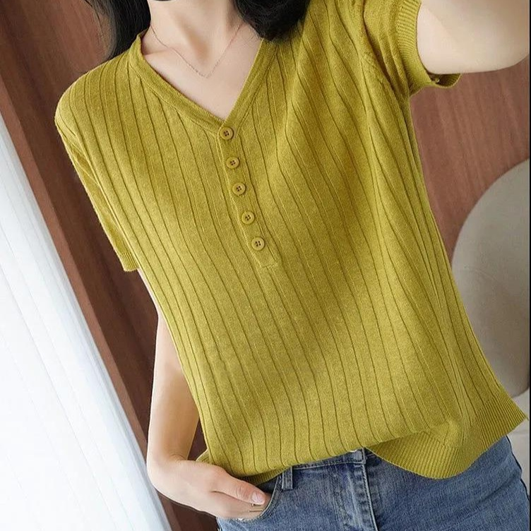 細見え女性用夏ニット半袖Tシャツ