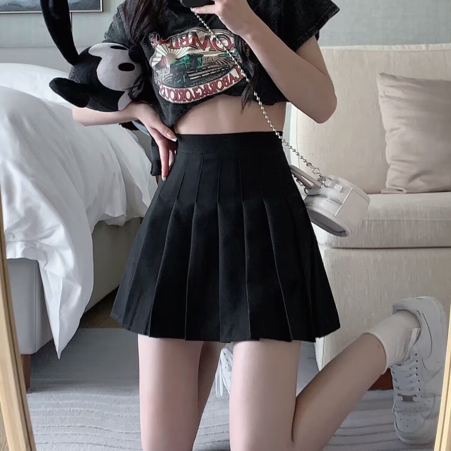 小柄な女性用無地ハイウエスト薄手プリーツスカート半身浴スカートAラインスカート薄手小柄な人プリーツスカート