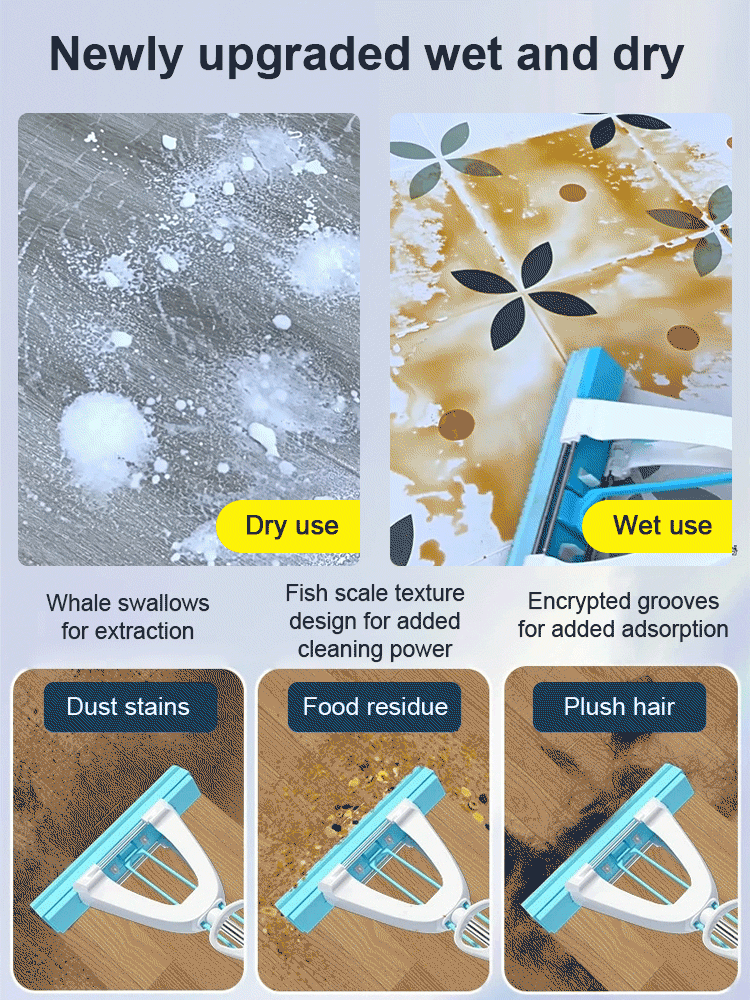 [Whale Swallowing Water Absorbent Mop for Wet and Dry Use] Fish Scale Absorbent Mop