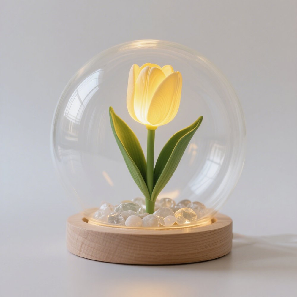 Soft Glow Tulip Night Lamp on bedside table