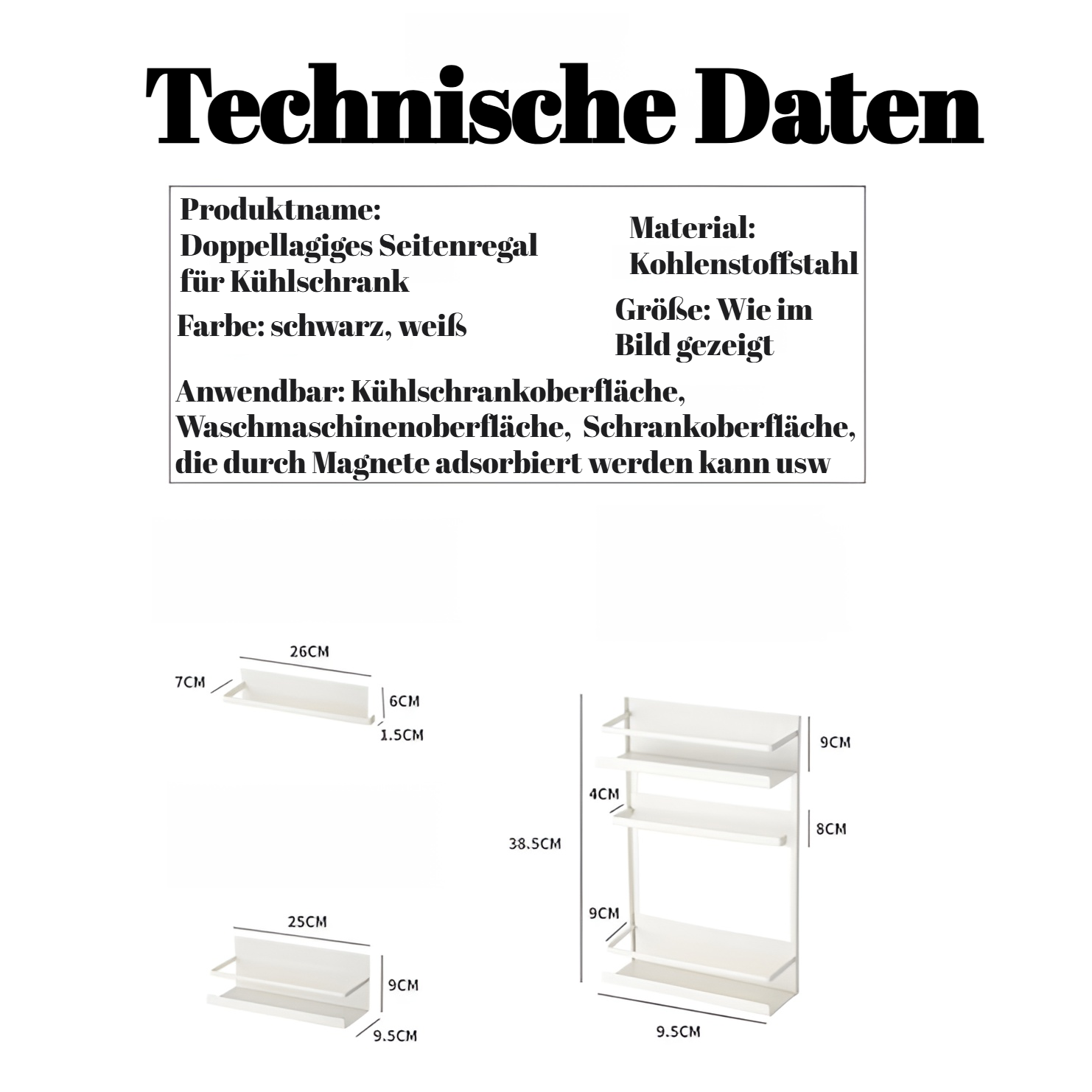 Magnetisches Waschmaschinen-Kühlschrankregal, seitlich an der Wand montiertes Küchenlagerregal, stan